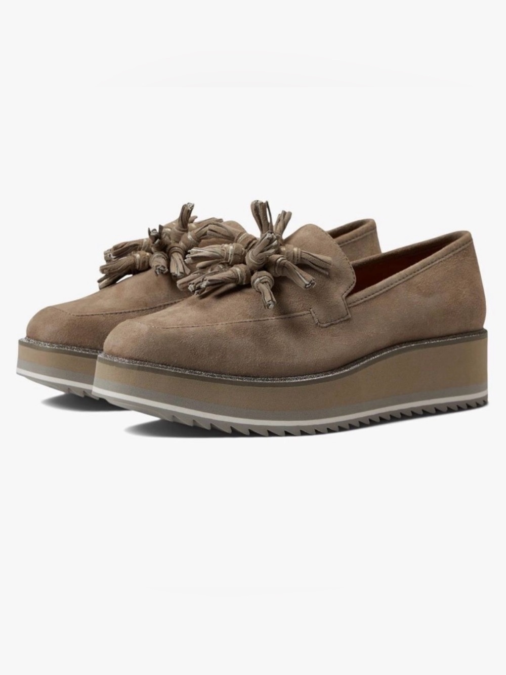 Johnston & Murphy Taupe Suede Tassel Platform Loafer